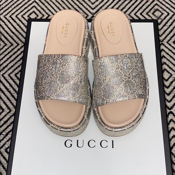 silver gucci platform slides